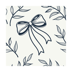 Navy bow leaf pattern on cream decorative design leaves