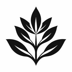 Elegant Black and White Stylized Plant Illustration Simple Botanical Design, Leaves, Branch, Nature, Minimalist Vector Graphic