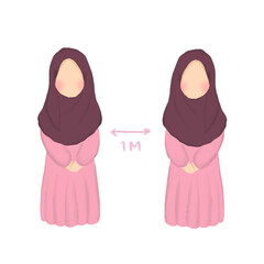 Illustration of Muslim Girls Practicing 1 Meter Social Distancing &ndash; Pandemic Health Safety
