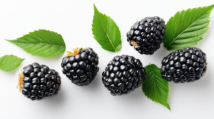 Luscious Black Raspberry Cluster with Dewdrops on Organic Vine Leaves