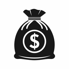 Flat Money Bag Vector Icon Dollar Sack Silhouette Design.