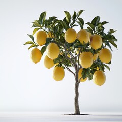 Brightly Lit Digital Rendering of a Lemon Tree with Ripe Yellow Lemons