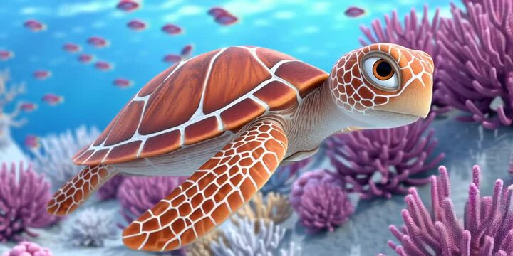 Sea turtle swimming under the ocean water