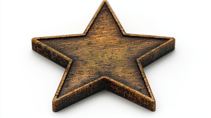 Bronze Textured Five Pointed Star on White Background