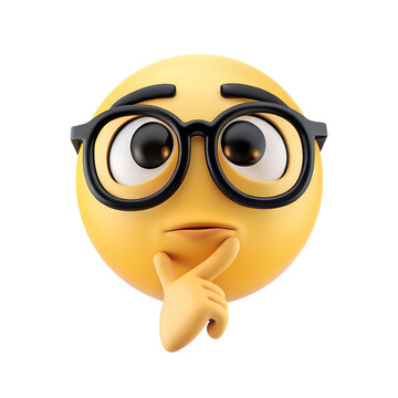 Isolated Suspicious Emoji with Glasses Doubting Look