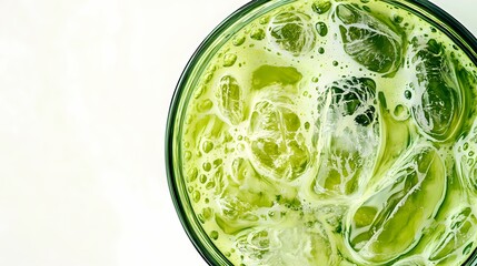 Obraz premium Cold matcha green tea with ice cubes in glass