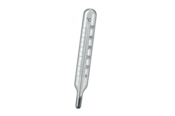 Clinical mercury thermometer isolated on transparent background, showing Celsius