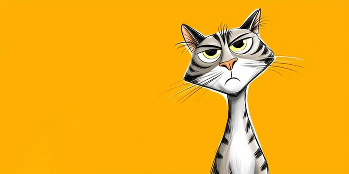 Mischievous cat animation isolated on orange yellow background