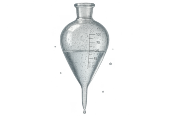 Separatory funnel containing liquid isolated on transparent background cutout