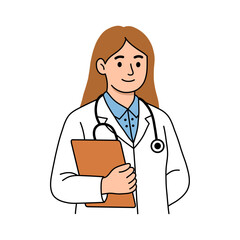 Simple Line Drawing Woman Doctor Holding Clipboard Healthcare Professional