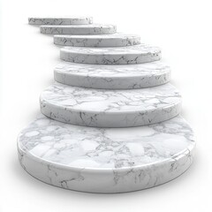 Circular White Marble Steps Ascending on White Background