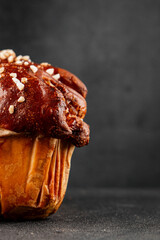Brioche sweet baked dessert fluffy baked goods fresh delicious gourmet food background on the table...