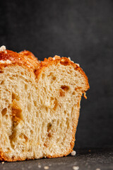 Brioche sweet baked dessert fluffy baked goods fresh delicious gourmet food background on the table...