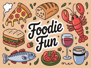 Delicious food assortment with playful text pizza sandwich