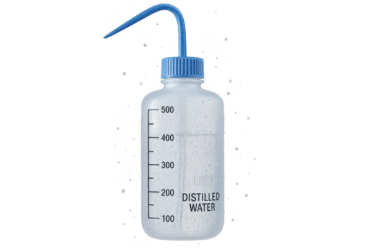 Distilled water wash bottle isolated on transparent background, laboratory equipment