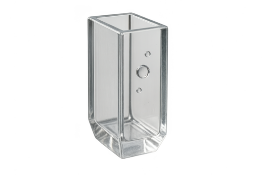 Empty square clear glass vase isolated on transparent background, design element