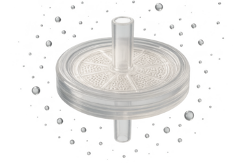 Transparent laboratory filter with bubbles, isolated on transparent background.