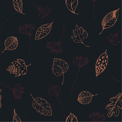 Vector seamless pattern with hand-drawn autumn leaves.