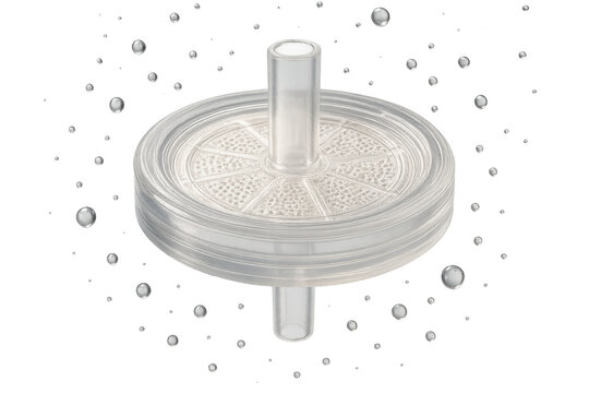 Transparent laboratory filter with bubbles, isolated on transparent background.
