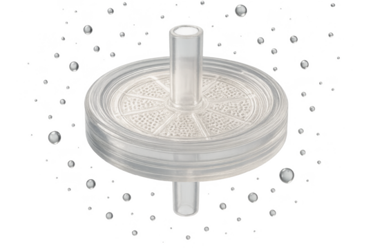 Transparent laboratory filter with bubbles, isolated on transparent background.