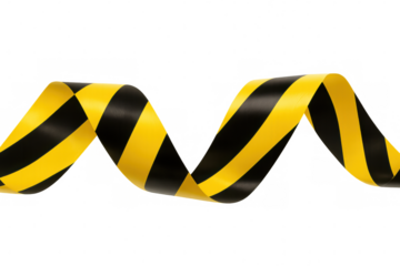 Wavy black and yellow striped ribbon floating against transparent backdrop, highlighting graphic design visual accent
