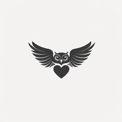 Obraz premium Silhouette of an owl in flight holding a heart