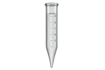 Clear scientific lab centrifuge tube with bubbles isolated on transparent background.