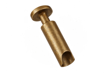 Rustic brass-toned metal pipe part, isolated on transparent background