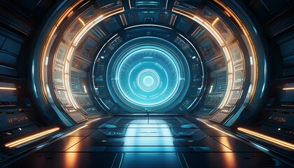 futuristic sci fi chamber with circular glowing portals