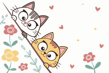 Playful cartoon cats peeking out from the edges of a seamless pattern