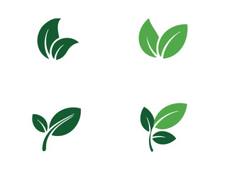 Four green leaf emblems for nature and growth leaves
