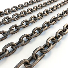 Fototapeta premium Four rows of metal chains on white background industrial