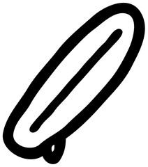Simple black and white drawing of a surfboard with a fin, isolated on a white background.