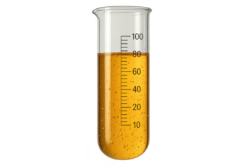 Golden liquid in a measuring beaker, isolated on transparent background