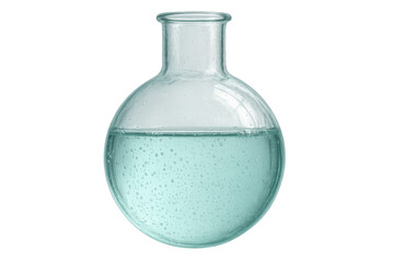 Glass round-bottom flask with blue bubbling liquid isolated on transparent background
