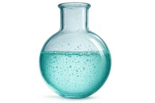 Laboratory flask with bubbling blue liquid isolated on transparent background - Powered by Adobe
