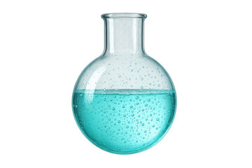 Bubbling turquoise liquid in a round bottom flask isolated on transparent background