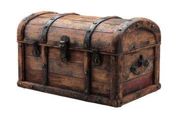 A wooden chest with a metal lock
