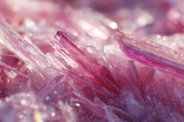 Close-up of vibrant pink crystalline mineral with sharp edges