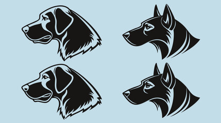 Fototapeta premium Stylized Dog Head Vector Set on Blue Background