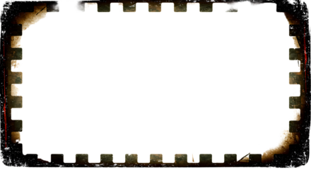 Distressed rectangular frame with a cog-like border, featuring a white center and dark, textured edges.