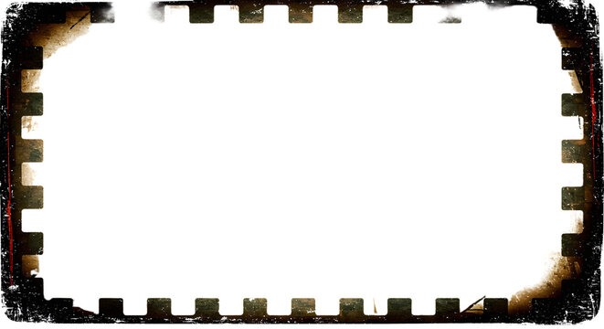 Distressed rectangular frame with a cog-like border, featuring a white center and dark, textured edges.