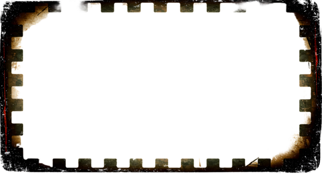 Distressed rectangular frame with a cog-like border, featuring a white center and dark, textured edges.