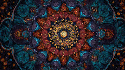 Colorful mandala pattern with intricate vintage watercolor design