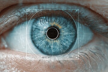 Concept of laser eye surgery for glaucoma : Close - up of eye with reticle or target overlay , also utilitarian for conveying Lasik procedures