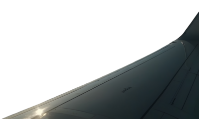 Airplane Wing Cloudscape Aerial View Sunlight Reflection Grey Metal Surface isolated on a transparent background