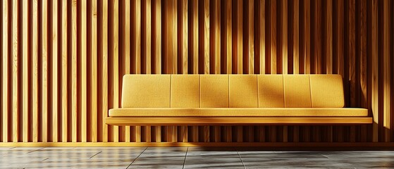 Modern Yellow Sofa Against Wooden Wall in Minimalist Interior Design