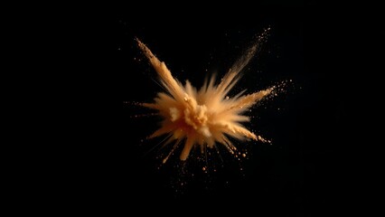 Fototapeta premium Abstract brown powder explosion in mid-air against a dark background, captured with dynamic motion.