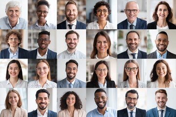 Collage of business team faces of assorted people for userpic and profile picture , Generative AI