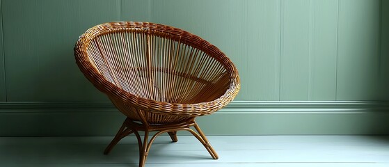 Cozy Rattan Chair in Minimalist Room with Soft Green Walls